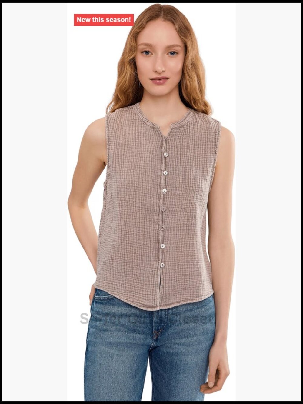 Splendid Women's Sleeveless Cotton Gauze V-Neck Button Tank Top